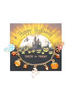 1 Braccialetto a catena con ciondolo a forma di zucca, pipistrello, ragnatela e fantasma, di moda per ragazze, adatto per occasioni festive