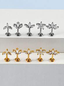 1 件不锈钢榄尖形花朵垂直柱耳轮穿孔皇冠/蝴蝶耳环耳钉身体穿孔首饰 - 如圖 - 查看 6