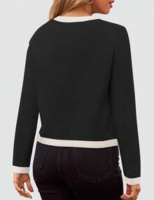 Women's Fall Sweaters 2025 Long Sleeve Crewneck Knit Color Block Lightweight Pullover Tops Clothes - Bầu trời - Xem 10