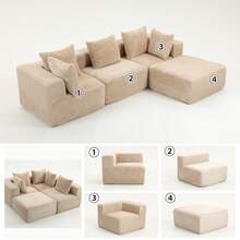 4-Seat Compressed Magic Cube Sofa – Corduroy Upholstery, No Assembly, Modular Flex, Soft Seat, Perfect For Renters & Modern Homes - Beige + 4 Seat - View 8