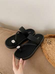 XIXITIAO Women's Outdoor Soft Bottom Square Rhinestone Decor Flip Flops, Beach Sandals, Non-Slip, Versatile Solid Color Thong Sandals. French Minimalist Style Flat Square Toe, Lightweight Comfortable Casual Home Slippers, Suitable For Beach/Outdoor/Slippers - Black Baguette Clip Toe - View 3