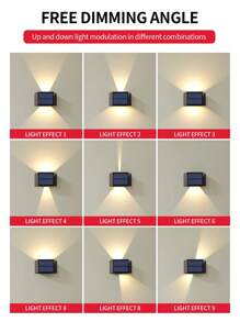 1/2/4/6节太阳能充电式1200mAh锂电池，COB光源上下照明，光束角度可调，阳光感应户外防水太阳能壁灯，简约走廊通道室内外别墅现代酒店装饰洗墙灯 - 黑色 - 查看 5