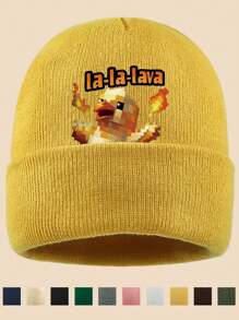 1pc "La-La-Lave Ch-Ch-Icken" Pixel Turkey Print Knit Beanie Hat, Multi-Color Options, Suitable For Outdoor Sports, Casual, Fishing, Parties, A Comfortable Commuting Warm Hat, Suitable For Cycling And Outdoor Activities In Cold Black Weather, Sports Accessory - A - View 5
