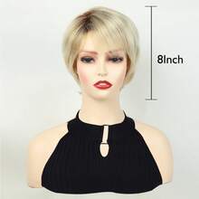 Synthetic Short Pixie Cut Straight Blonde Wig With Side Bangs For Women Daily Party Cosplay Fake Hair Heat Resistant