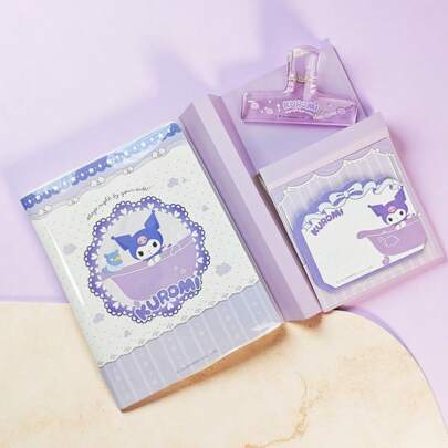 Miniso Sanrio Kuromi Series Journal Gift Box, It Includes A Journal, A Journal Clip, And Sticky Notes, Suitable For Daily Account Creation Or Travel Records (1 PC)