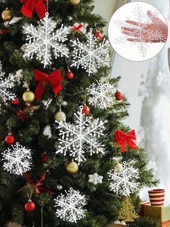 30 PIEZAS NUEVAS Adornos de copo de nieve de plástico blanco festivo - Perfectos para la decoración del hogar - Sin plumas - Adecuados para celebraciones de Navidad y Año Nuevo, Copos de nieve blancos de Navidad, Adornos colgantes de copos de nieve de Navidad, Adornos de copos de nieve artificiales de Navidad para decoración de fiestas en el hogar