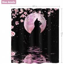 樱花浴帘，66x72 英寸，樱花花卉盛开的花朵春天日本亚洲美学面料防水涤纶浴室家居装饰套装带挂钩浴室装饰 - H-黑貓 - 查看 6