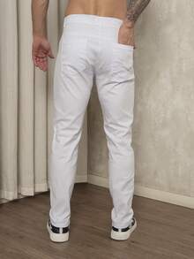 Men's Slim Fit Lycra Dress Pants With Built-In Pocket - White - View 3