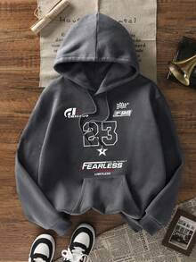 Sudadera con capucha versátil y de moda con estampado gráfico sencillo Ins 23, cuello redondo, color gris oscuro, para mujer, nueva para otoño/invierno - Gris Oscuro - Ver 3
