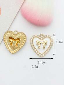 10pcs Heart-Shaped Pearl Bow Pendant, Zinc Alloy Dangle Jewelry DIY Earring Making Supplies - Accessories - View 18
