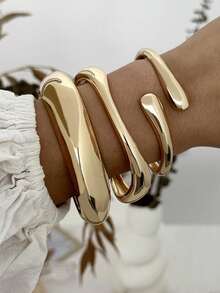 3 Stücke/1 Set modischer Punk Vintage minimalistischer goldener geometrischer glatter asymmetrischer Tropfen Metall Armreif Set, geeignet für Frauen, dickes, schweres, glattes Metall & Zinklegierung Material