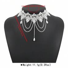 1 PC Dark Retro Imitation Pearl Lace Neck Chain With Stylish Metal Chain And Tassel Necklace - 彩色 - 查看 4