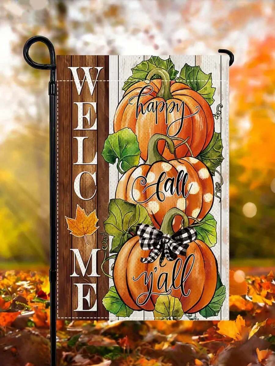 1 Peça/Feliz Dia de Ação de Graças Outono Todas as suas Bandeiras de Jardim Externo, Dupla Face, Bandeira de Campo de Abóboras da Marca Búfalo d'Água de Colheita de Outono, Bandeira Pequena de Feriado Sazonal de Varanda de Fazenda 12 * 18 Polegadas, Sem Mastro