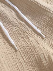 Conjunto informal de dos piezas para hombre (camisa de manga corta lisa + pantalón corto con cordón) - Caqui - Ver 8