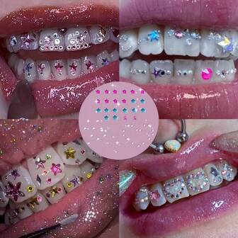 47 件闪亮星形牙宝石套装，仿水晶牙齿首饰，DIY 牙齿装饰入门套件，男女通用（不含粘合剂）