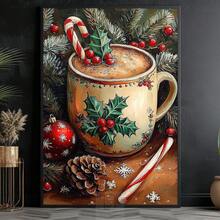 1 buc., Pictură suspendată pe pânză, Artă murală înrămată, Pictură vintage cu cană de cafea de Crăciun, Imprimeu pe pânză de Crăciun, Poster cald de sărbători, Decor de perete de Crăciun, Decor confortabil de iarnă, Decor festiv de Crăciun pentru casă, Decorațiuni de Crăciun, Postere de Crăciun, Decor de casă de Crăciun, Decorațiuni de Crăciun de iarnă, Decor cameră, Decor cămin, Decor baie, Decor dormitor, Decor bucătărie, Decor birou, Decor hol, Cadouri decorațiuni de Crăciun, Decor cafenea