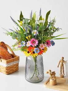 1支仿真彩色雏菊，配薰衣草和桉树枝，仿真花卉装饰，适用于家居、婚礼、花园、餐桌。 - 彩色 - 查看 3