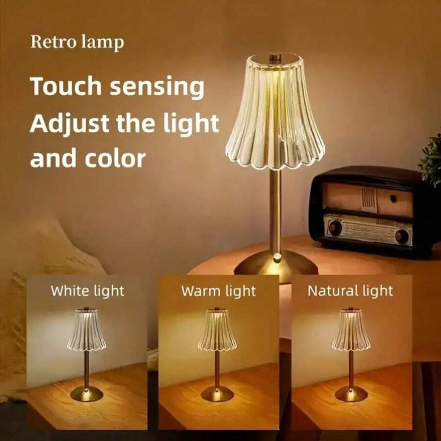 Crystal Wireless Desk Lamp - 1/2 Rechargeable Gold Vintage LED Desk Lamp With USB Port, 3-Color LED Small Portable Touch Lamp For Bedroom Living Room Home Office - 小花瓣 - 查看 1