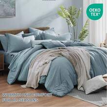 Comforter Set - 7 Pieces Bed In A Bag Queen Bedding Sets With Comforter, Sheets, Pillowcases & Shams, Reversible Bedding Comforters Sets - 霧霾藍 - 查看 2