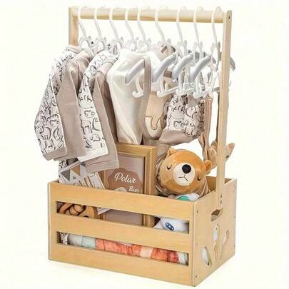 1pc Wooden Wardrobe Storage Box Welcome Gift For Newborns, Wooden Shower Boxes For Boys And Girls, Baby Room Storage Basket