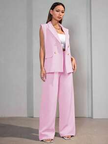 MODA MO, REF: AS-1347 Women's Casual Suit Vest | Elegant Tailored Set | Sophisticated Look | Women's 2-Piece Blazer | Refined Style | Versatile For Casual Or Formal Occasions | Size S, M, L | High Quality | Comfort And Style - 淺粉色 - 查看 4