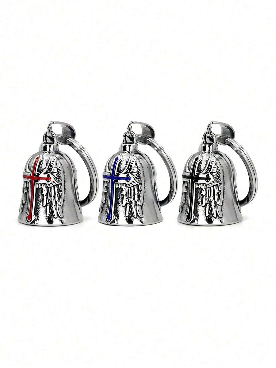 Easypie Selection Campana de motocicleta en forma de cruz - Para motociclistas, conductores y mascotas, colgante para conducir. Campana de buena suerte - A - Ver 1