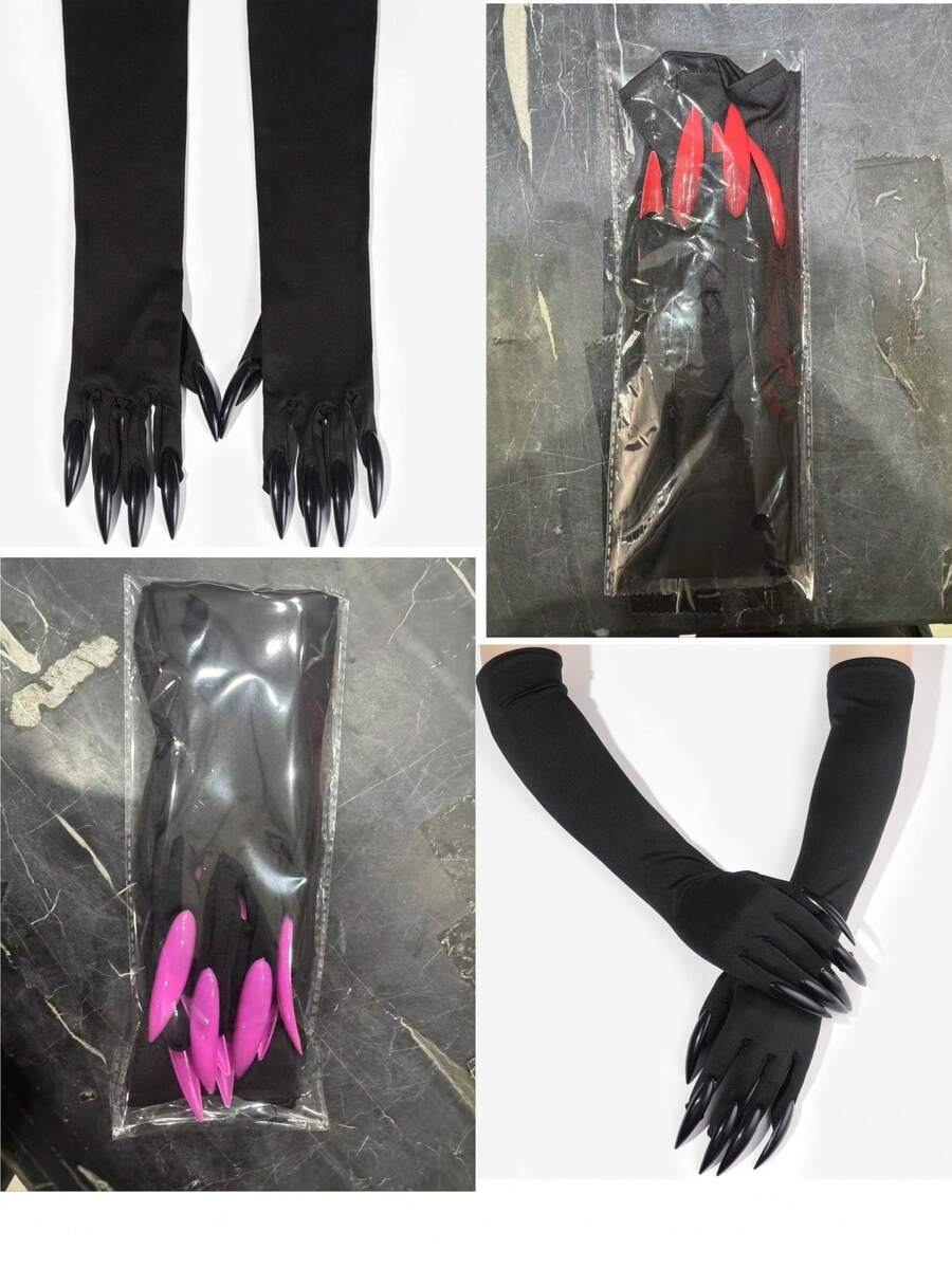 2 paires de gants à griffes extra-longs pour Halloween - accessoire de costume de main fantôme effrayante ! Indispensable pour la décoration de fête effrayante et amusante pour la soirée effrayante des femmes. Choix des femmes, gants de sorcière à ongles longs pour le cosplay hanté et les performances sur scène.