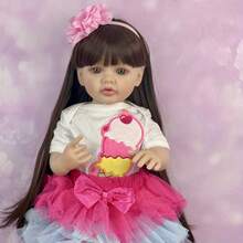 55 CM Full Soft Vinyl Body Reborn Baby Doll Toy For Girl Brown Long Hair Princess Toddler Doll Handmade Birthday Gift For Child - 乙烯基身體娃娃 - 查看 6