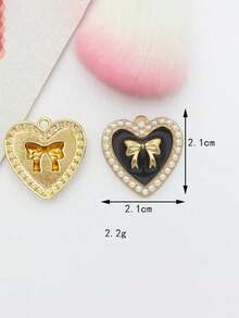 10pcs Heart-Shaped Pearl Bow Pendant, Zinc Alloy Dangle Jewelry DIY Earring Making Supplies - Accessories - View 8