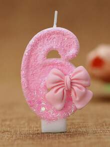 1pc Shiny Pink Bow Birthday Candle, Numbered Candles 0-9, With Pink Bow Decor Cake Topper Set, Suitable For Birthday Celebration, Graduation Anniversary Party, Back To School DIY, Valentine's Day Anniversary, Graduation Party And More - Multicolor - View 10