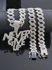 1 套 Bling Bling“永不放弃”吊坠项链、链、手链、男士手表、经典配饰,馈赠亲朋好友的绝佳礼物 - 紅色 - 查看 3