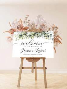 1pc- Customized Green Wedding Welcome Sign, Customized Frameless Canvas Poster - Green Wedding Welcome Sign, Elegant Eucalyptus Wedding Welcome Poster, Printable Plant Wedding Welcome Sign, Customized Green Wedding Welcome Sign Template - Elegant Eucalyptus Wedding Welcome Sign, Rehearsal Sign, Green Decoration,
