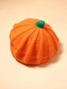 1 pieza Gorro de bebé tejido de Halloween, Gorro tejido con forma de calabaza, Gorro tejido cálido para bebé niña, Adecuado para usar en Halloween y viajes, Bebé niño