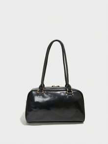 Black Fashion Motorcycle Style Shoulder Bag, Decorated With Pearl Bow And Metal Heart Pendant, Zipper Opening Design, Women's Shoulder Bag/Underarm Bag, Multi-Pocket Design, Suitable For Work And Commuting - View 4