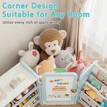 Foldable Kids Toy Storage Organizer With 10 Removable Bins And 3-Tier Bookshelf, 3 In 1 And 4 In 1 Multifunctional Large Toy Organizer With Drawing Board For Kids Bedroom Playroom Living Room - 4 in 1 Off-Light Blue - 查看 7
