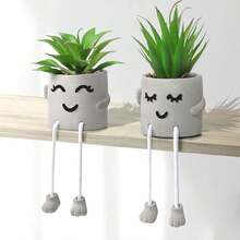Succulente artificiali in vasi decorativi, piccole piante sospese con gambe in cemento, succulente artificiali per la decorazione di casa, ufficio, tavolo e soggiorno - Bianco - Visualizzare 2