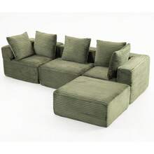 4-Seat Magic Cube Compressed Sofa  – Luxe Corduroy, No Assembly Required, Modular Design, Soft Sit For Primary Living Spaces & Homeowners - Green + 4 Seat - View 4