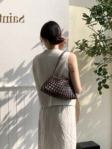 2026 Nuevo bolso tejido a mano de color café estilo vacacional, bolso de hombro, bolso de debajo del brazo, bolso madre-hijo, bolso de negocios para mujer de moda casual, adecuado para trabajo, compras, citas, viajes, estudiantes universitarios, uso diario (excluyendo accesorios)