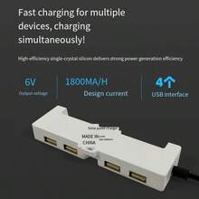 15W Solar Panel With 4 USB Charging Ports, Suitable For Charging Various USB Devices, Simultaneous Charging For 4 USB Ports, Output 1600-1800mA Per Hour, 5M Cable Included