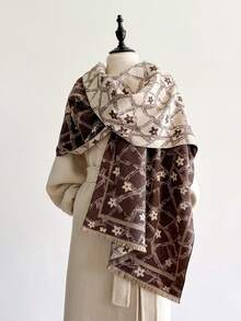 1pc Minimalist Floral Jacquard Knit Scarf, Warm And Fashionable For Women, Suitable For Air-Conditioned Rooms, Autumn/Winter - Multicolor - View 10