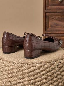 MonaNise Giày cao gót mũi vuông 3cm dành cho nữ, thích hợp đi làm, đi chơi, tiệc tối, trang trí nơ cổ điển, màu xanh navy, giày lười thời trang thường ngày - màu nâu - Xem 5