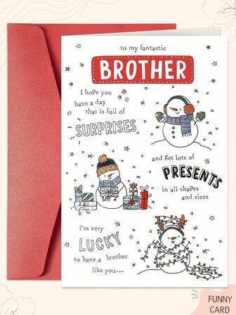 1PC Warm Christmas Card For Brothers - "I'm So Lucky To Have A Brother Like You" - Festive Card With Envelope, Suitable For Christmas, Gatherings & Occasions For Personalized Emotional Expression
