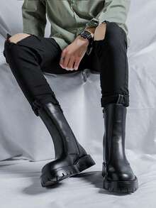 Botas Chelsea para hombres, nuevas botas de estilo británico para otoño/invierno con suela gruesa y alta, botas de motocicleta de PU de caña alta para adolescentes