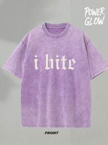I Bite Graphic Tee Washed T-Shirt Holiday Gifts Y2K Men's Graphic Tees, Street - Style Vintage Washed T - Shirts, 230G Cotton T - Shirts, 100% Pure Cotton, Unisex Graphic Tees  Halloween Back To School  Shirts - 紫色 - 查看 1