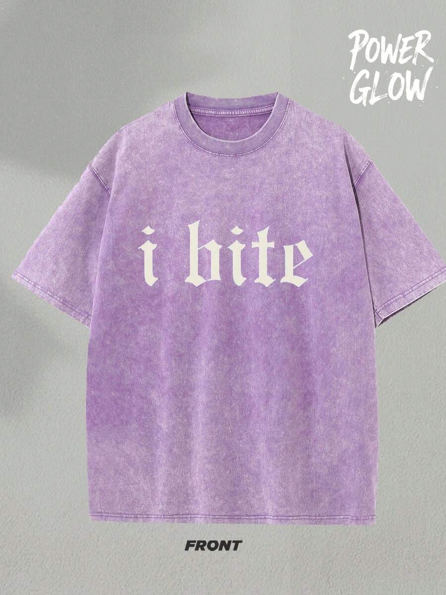 I Bite Graphic Tee Washed T-Shirt Holiday Gifts Y2K Men's Graphic Tees, Street - Style Vintage Washed T - Shirts, 230G Cotton T - Shirts, 100% Pure Cotton, Unisex Graphic Tees Halloween Back To School Shirts - 紫色 - 查看 1