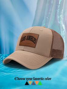 1pc Men's Personalized Leather Label BOSTON Laser Slogan Casual Outdoor Fashion Breathable Adjustable Size Hard Top Baseball Mesh Cap, Suitable For Daily Wear - H - View 11