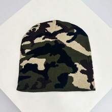 1pc Autumn/Winter Camouflage Color Series Knit Beanie Hat, Warm Streetwear Contrast Color Unisex Hip Hop Outdoor Cap