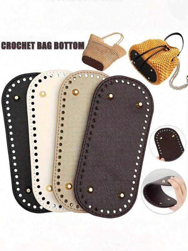 Borsa stile bohémien fatta a mano con base traforata, accessori fai-da-te per borse - basi per borse all'uncinetto con fondo di 8,6x9,9 cm, base rettangolare in tessuto per cesto all'uncinetto, cuscino in pelle sintetica per fondo borsa all'uncinetto, base ovale lavorata a maglia per borsa