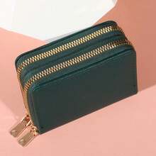 Monedero corto con cremallera para mujeres, patrón de lichi, moda, gran capacidad, monedero con múltiples ranuras y cremallera - Negro - Ver 8