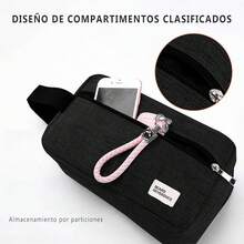 Neceser de Viaje para Hombre y Mujer, Organizador Bolsa Maquillaje Higiene Baño, Bolsa Cosmetiquera Impermeable, Bolsa de Aseo para Artículos de Tocador - A-Negro - Ver 6
